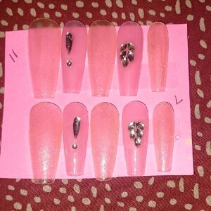 Hand Crafted Pink Sparkle Press-On Nails